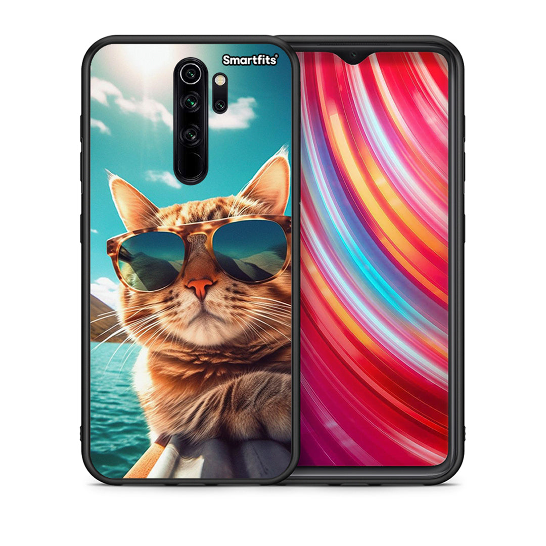 Θήκη Xiaomi Redmi Note 8 Pro Summer Cat από τη Smartfits με σχέδιο στο πίσω μέρος και μαύρο περίβλημα | Xiaomi Redmi Note 8 Pro Summer Cat case with colorful back and black bezels