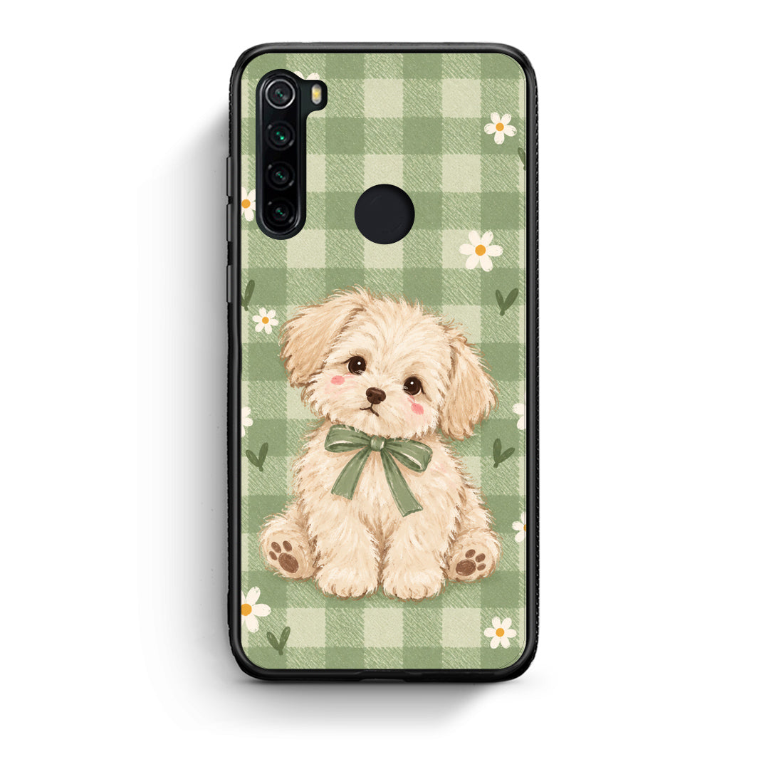 Θήκη Xiaomi Redmi Note 8 Puppy and Daisies on Sage Gingham από τη Smartfits με σχέδιο στο πίσω μέρος και μαύρο περίβλημα | Xiaomi Redmi Note 8 Puppy and Daisies on Sage Gingham case with colorful back and black bezels