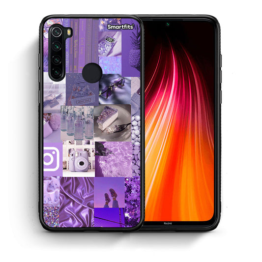 Θήκη Xiaomi Redmi Note 8 Purple Aesthetic Collage από τη Smartfits με σχέδιο στο πίσω μέρος και μαύρο περίβλημα | Xiaomi Redmi Note 8 Purple Aesthetic Collage case with colorful back and black bezels