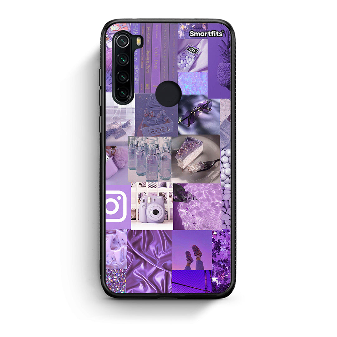 Xiaomi Redmi Note 8 Purple Aesthetic Collage θήκη από τη Smartfits με σχέδιο στο πίσω μέρος και μαύρο περίβλημα | Smartphone case with colorful back and black bezels by Smartfits