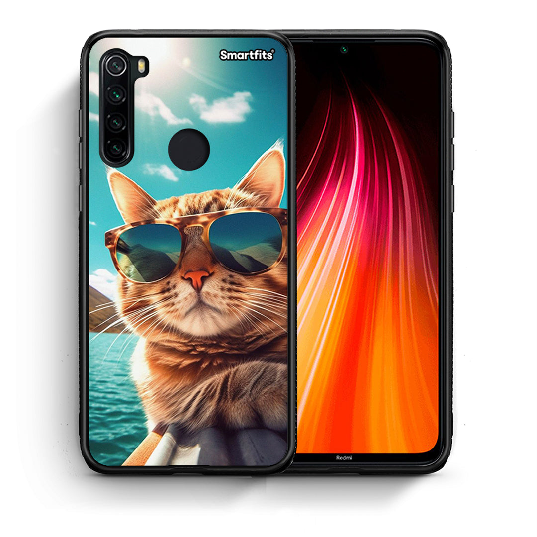 Θήκη Xiaomi Redmi Note 8 Summer Cat από τη Smartfits με σχέδιο στο πίσω μέρος και μαύρο περίβλημα | Xiaomi Redmi Note 8 Summer Cat case with colorful back and black bezels