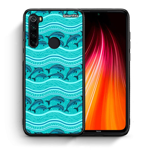 Θήκη Xiaomi Redmi Note 8 Swimming Dolphins από τη Smartfits με σχέδιο στο πίσω μέρος και μαύρο περίβλημα | Xiaomi Redmi Note 8 Swimming Dolphins case with colorful back and black bezels