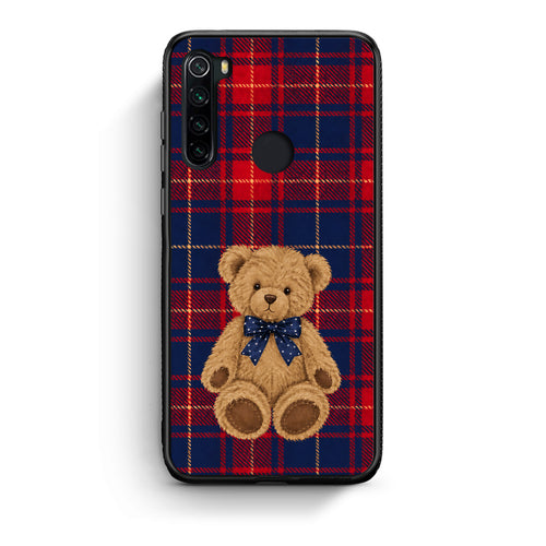 Θήκη Xiaomi Redmi Note 8 Teddy Bear on Red and Navy Tartan από τη Smartfits με σχέδιο στο πίσω μέρος και μαύρο περίβλημα | Xiaomi Redmi Note 8 Teddy Bear on Red and Navy Tartan case with colorful back and black bezels