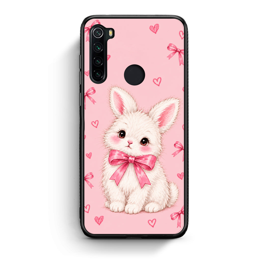 Θήκη Xiaomi Redmi Note 8 White Bunny and Pink Bows από τη Smartfits με σχέδιο στο πίσω μέρος και μαύρο περίβλημα | Xiaomi Redmi Note 8 White Bunny and Pink Bows case with colorful back and black bezels