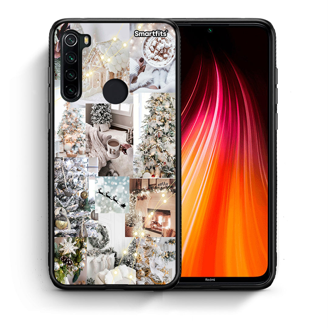 Θήκη Xiaomi Redmi Note 8 White Christmas από τη Smartfits με σχέδιο στο πίσω μέρος και μαύρο περίβλημα | Xiaomi Redmi Note 8 White Christmas case with colorful back and black bezels