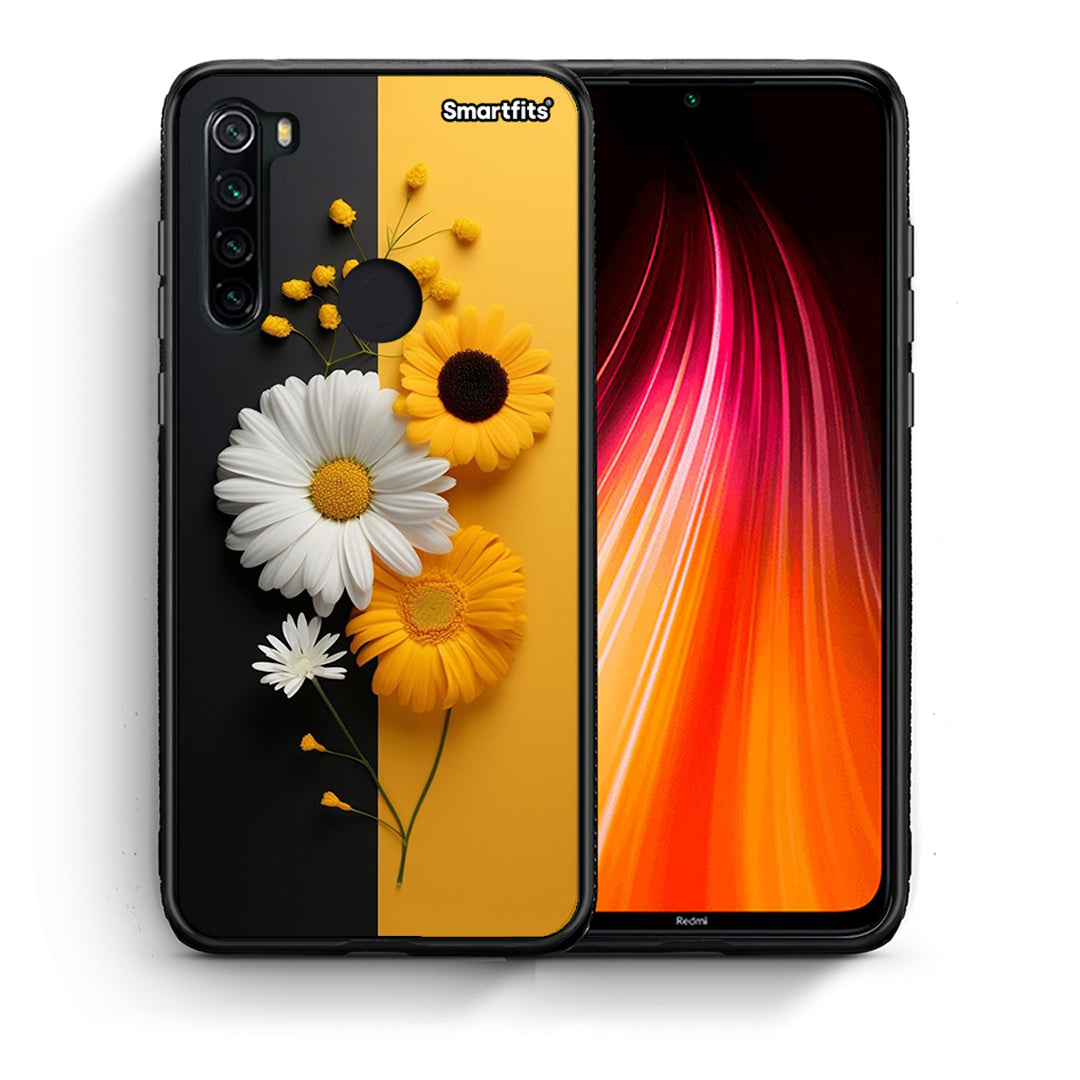 Θήκη Xiaomi Redmi Note 8 Yellow Daisies από τη Smartfits με σχέδιο στο πίσω μέρος και μαύρο περίβλημα | Xiaomi Redmi Note 8 Yellow Daisies case with colorful back and black bezels