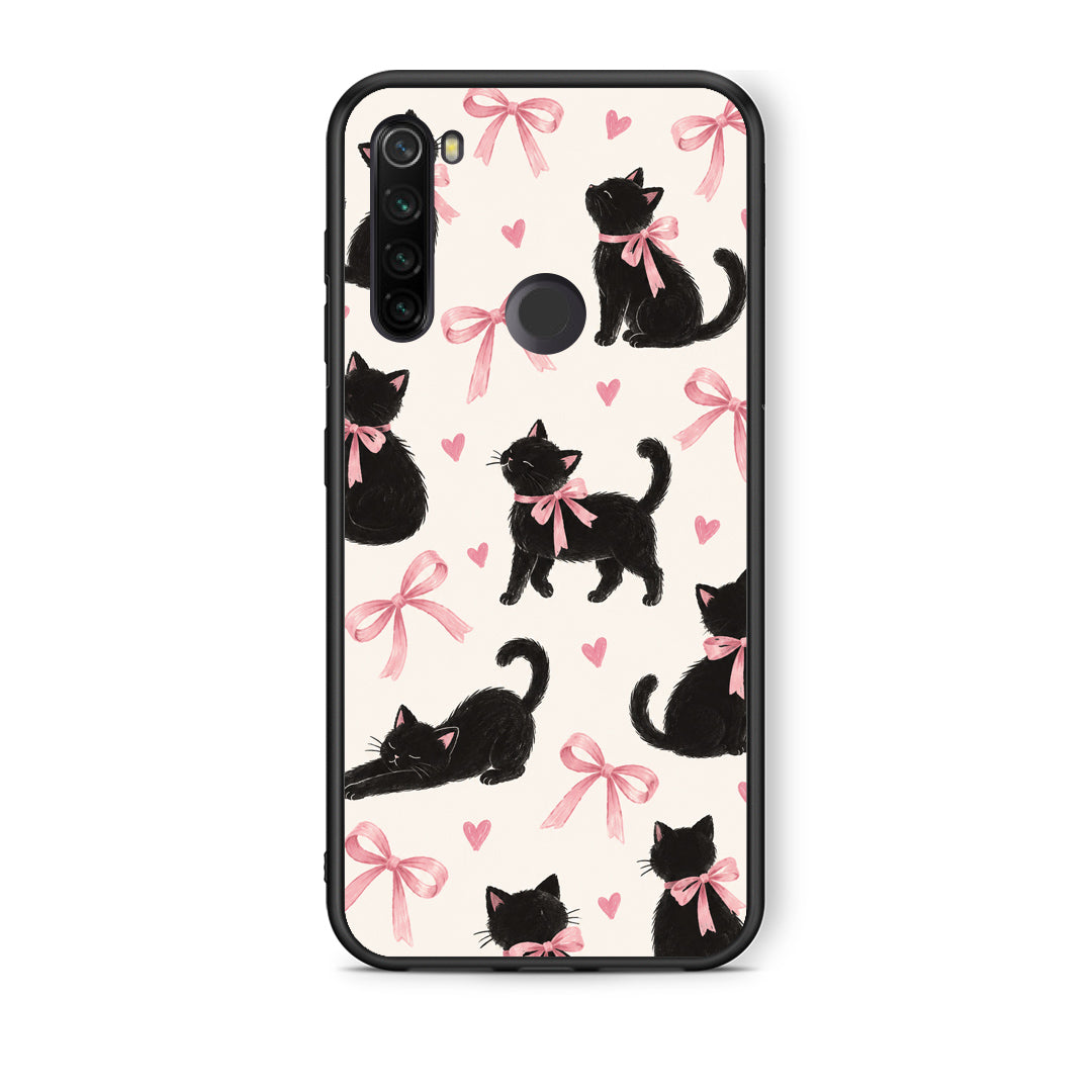 Θήκη Xiaomi Redmi Note 8T Black Kittens and Pink Bows on Cream Large από τη Smartfits με σχέδιο στο πίσω μέρος και μαύρο περίβλημα | Xiaomi Redmi Note 8T Black Kittens and Pink Bows on Cream Large case with colorful back and black bezels