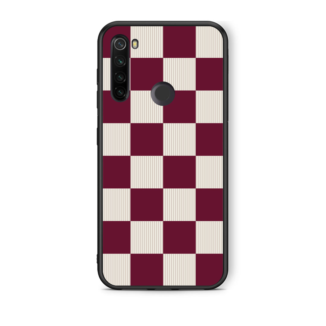 Θήκη Xiaomi Redmi Note 8T Burgundy and Cream Striped Checks από τη Smartfits με σχέδιο στο πίσω μέρος και μαύρο περίβλημα | Xiaomi Redmi Note 8T Burgundy and Cream Striped Checks case with colorful back and black bezels