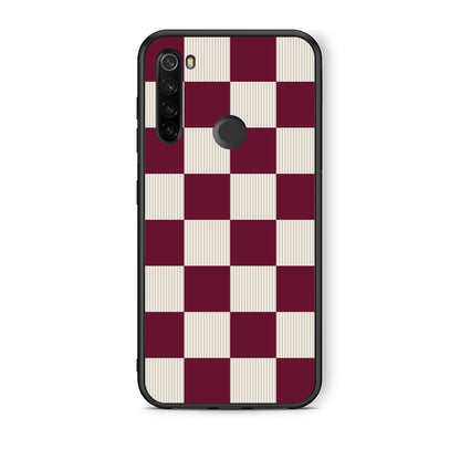 Θήκη Xiaomi Redmi Note 8T Burgundy and Cream Striped Checks από τη Smartfits με σχέδιο στο πίσω μέρος και μαύρο περίβλημα | Xiaomi Redmi Note 8T Burgundy and Cream Striped Checks case with colorful back and black bezels