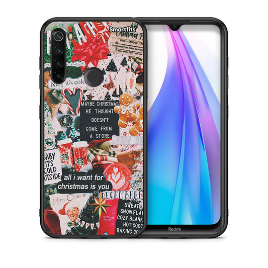 Θήκη Xiaomi Redmi Note 8T Christmas Happiness από τη Smartfits με σχέδιο στο πίσω μέρος και μαύρο περίβλημα | Xiaomi Redmi Note 8 Christmas Happiness case with colorful back and black bezels