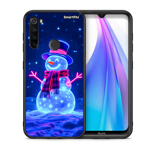 Θήκη Xiaomi Redmi Note 8T Christmas Neon Snowman από τη Smartfits με σχέδιο στο πίσω μέρος και μαύρο περίβλημα | Xiaomi Redmi Note 8 Christmas Neon Snowman case with colorful back and black bezels