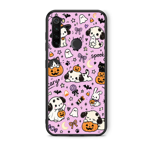Θήκη Xiaomi Redmi Note 8T Halloween Puppies and Friends on Lilac από τη Smartfits με σχέδιο στο πίσω μέρος και μαύρο περίβλημα | Xiaomi Redmi Note 8T Halloween Puppies and Friends on Lilac case with colorful back and black bezels