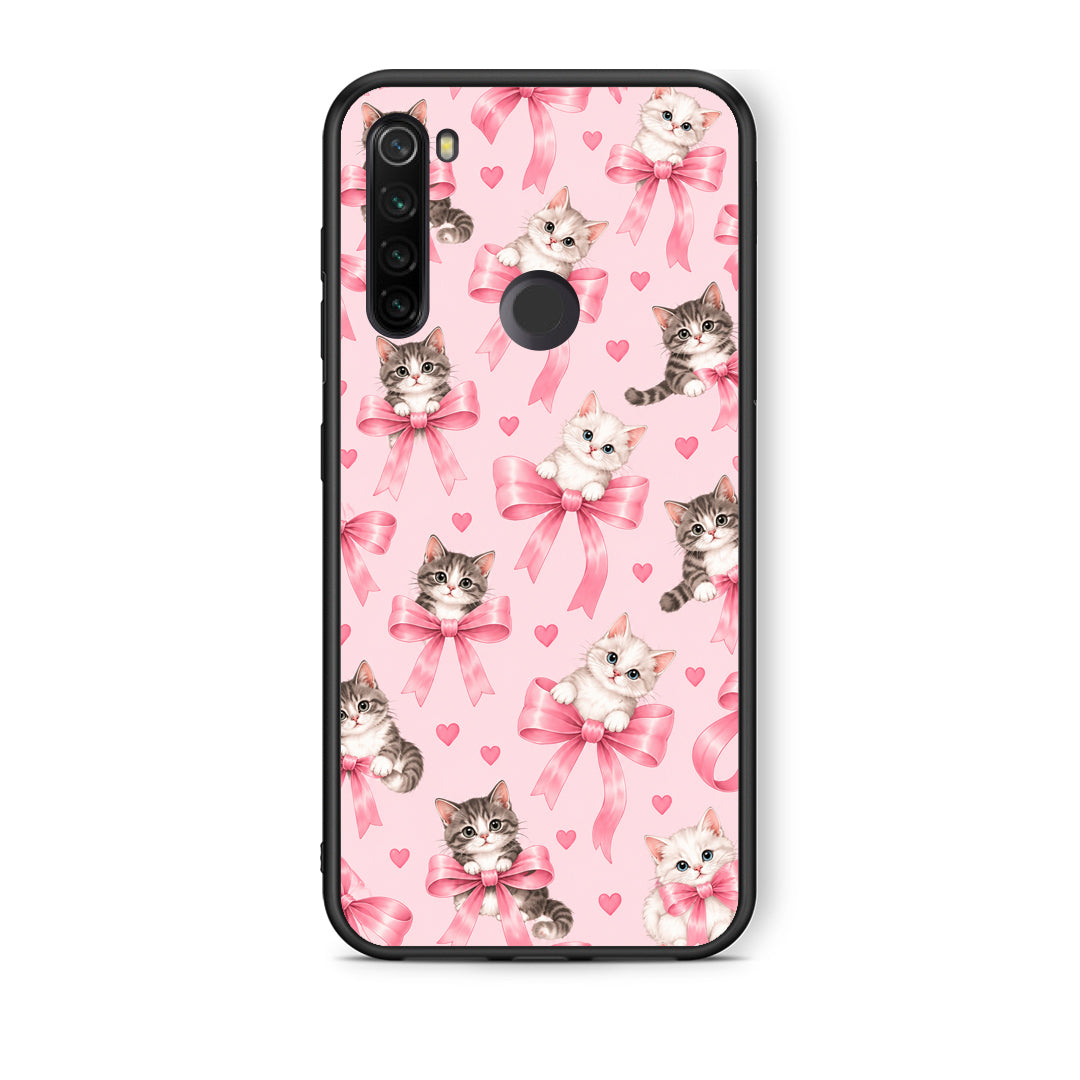 Θήκη Xiaomi Redmi Note 8T Kittens and Pink Bows on Pink από τη Smartfits με σχέδιο στο πίσω μέρος και μαύρο περίβλημα | Xiaomi Redmi Note 8T Kittens and Pink Bows on Pink case with colorful back and black bezels