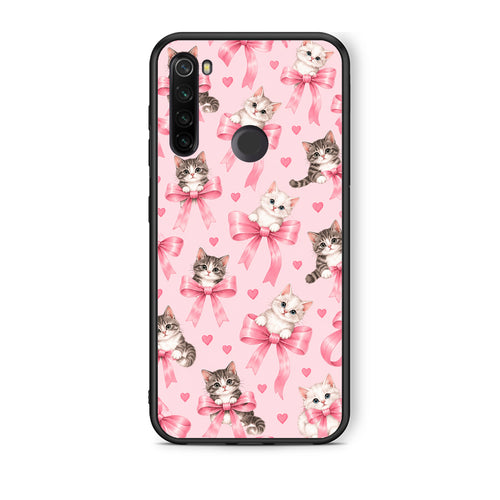 Θήκη Xiaomi Redmi Note 8T Kittens and Pink Bows on Pink από τη Smartfits με σχέδιο στο πίσω μέρος και μαύρο περίβλημα | Xiaomi Redmi Note 8T Kittens and Pink Bows on Pink case with colorful back and black bezels