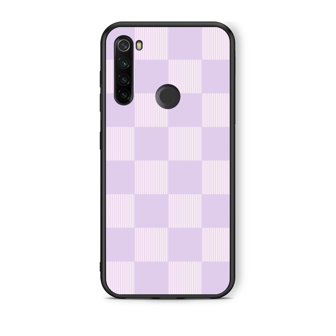 Θήκη Xiaomi Redmi Note 8T Lilac and Cream Striped Checks από τη Smartfits με σχέδιο στο πίσω μέρος και μαύρο περίβλημα | Xiaomi Redmi Note 8T Lilac and Cream Striped Checks case with colorful back and black bezels
