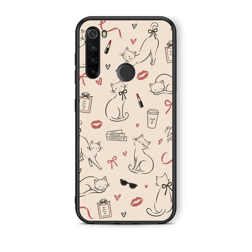 Θήκη Xiaomi Redmi Note 8T Minimal Cat and Fashion Doodles on Cream από τη Smartfits με σχέδιο στο πίσω μέρος και μαύρο περίβλημα | Xiaomi Redmi Note 8T Minimal Cat and Fashion Doodles on Cream case with colorful back and black bezels