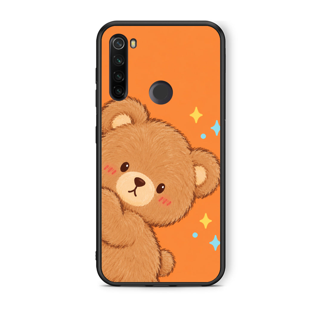 Θήκη Xiaomi Redmi Note 8T Peekaboo Teddy on Orange από τη Smartfits με σχέδιο στο πίσω μέρος και μαύρο περίβλημα | Xiaomi Redmi Note 8T Peekaboo Teddy on Orange case with colorful back and black bezels