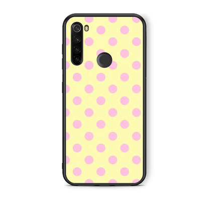 Θήκη Xiaomi Redmi Note 8T Pink Polka Dots on Yellow από τη Smartfits με σχέδιο στο πίσω μέρος και μαύρο περίβλημα | Xiaomi Redmi Note 8T Pink Polka Dots on Yellow case with colorful back and black bezels