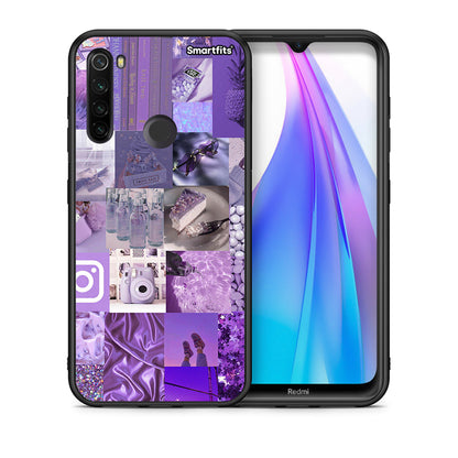 Θήκη Xiaomi Redmi Note 8T Purple Aesthetic Collage από τη Smartfits με σχέδιο στο πίσω μέρος και μαύρο περίβλημα | Xiaomi Redmi Note 8 Purple Aesthetic Collage case with colorful back and black bezels