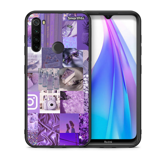Θήκη Xiaomi Redmi Note 8T Purple Aesthetic Collage από τη Smartfits με σχέδιο στο πίσω μέρος και μαύρο περίβλημα | Xiaomi Redmi Note 8 Purple Aesthetic Collage case with colorful back and black bezels
