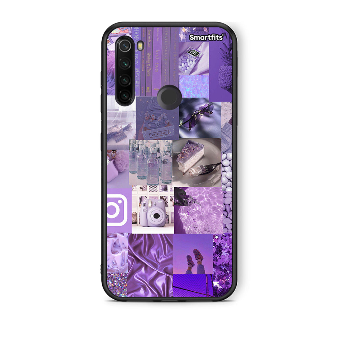 Xiaomi Redmi Note 8T Purple Aesthetic Collage θήκη από τη Smartfits με σχέδιο στο πίσω μέρος και μαύρο περίβλημα | Smartphone case with colorful back and black bezels by Smartfits