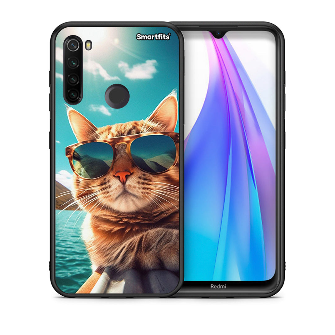 Θήκη Xiaomi Redmi Note 8T Summer Cat από τη Smartfits με σχέδιο στο πίσω μέρος και μαύρο περίβλημα | Xiaomi Redmi Note 8 Summer Cat case with colorful back and black bezels