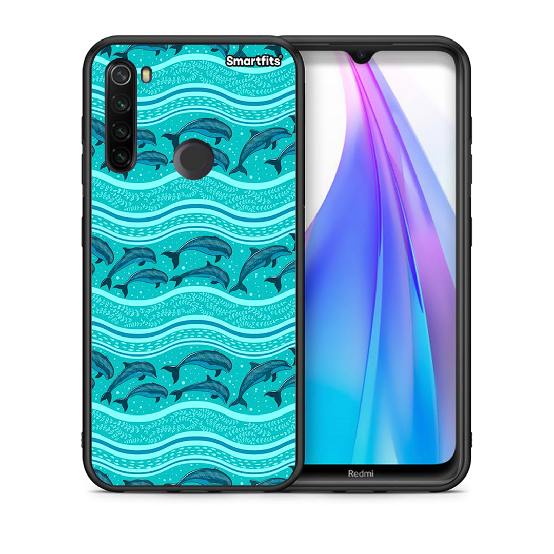 Θήκη Xiaomi Redmi Note 8T Swimming Dolphins από τη Smartfits με σχέδιο στο πίσω μέρος και μαύρο περίβλημα | Xiaomi Redmi Note 8 Swimming Dolphins case with colorful back and black bezels