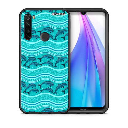 Θήκη Xiaomi Redmi Note 8T Swimming Dolphins από τη Smartfits με σχέδιο στο πίσω μέρος και μαύρο περίβλημα | Xiaomi Redmi Note 8 Swimming Dolphins case with colorful back and black bezels