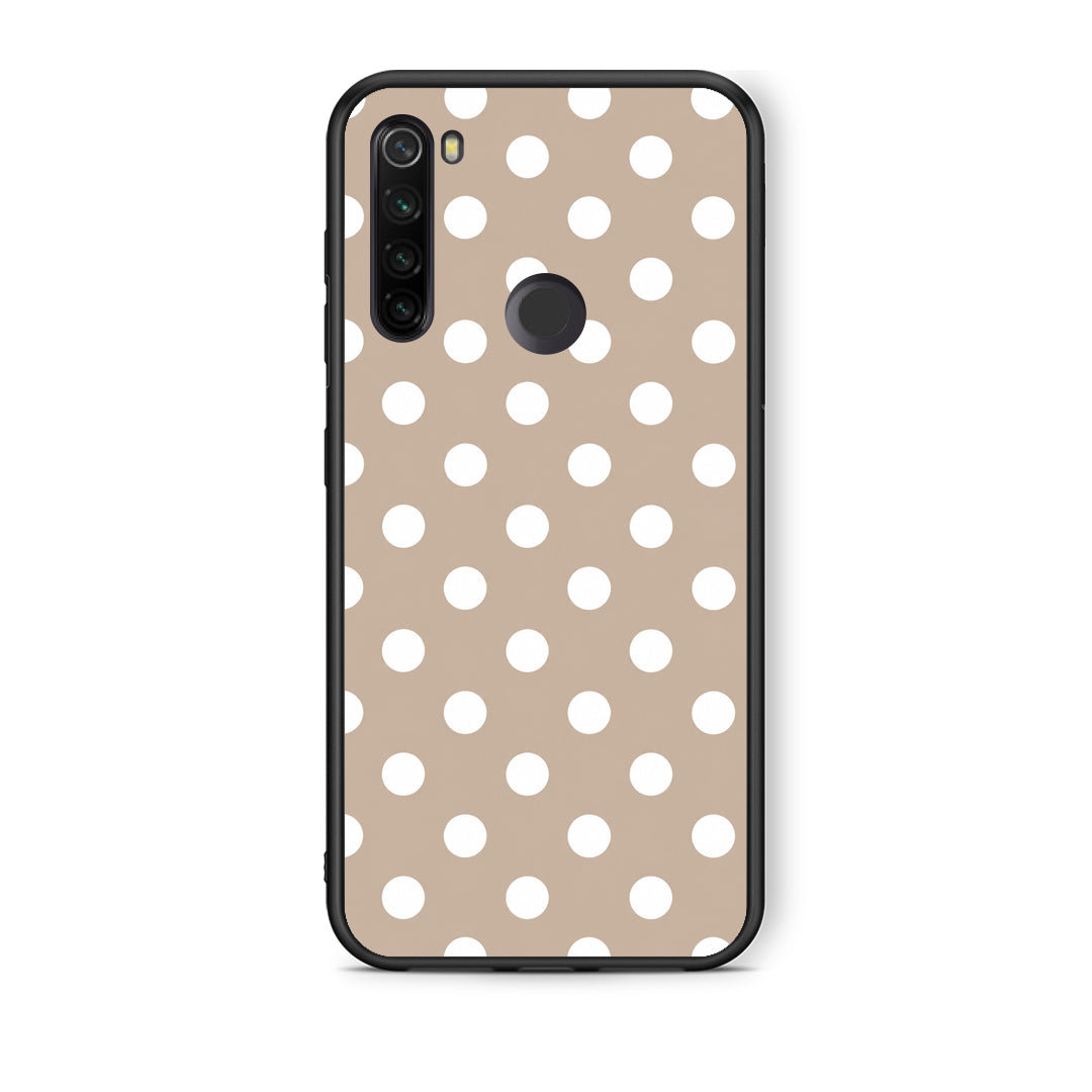 Θήκη Xiaomi Redmi Note 8T White Polka Dots on Taupe από τη Smartfits με σχέδιο στο πίσω μέρος και μαύρο περίβλημα | Xiaomi Redmi Note 8T White Polka Dots on Taupe case with colorful back and black bezels
