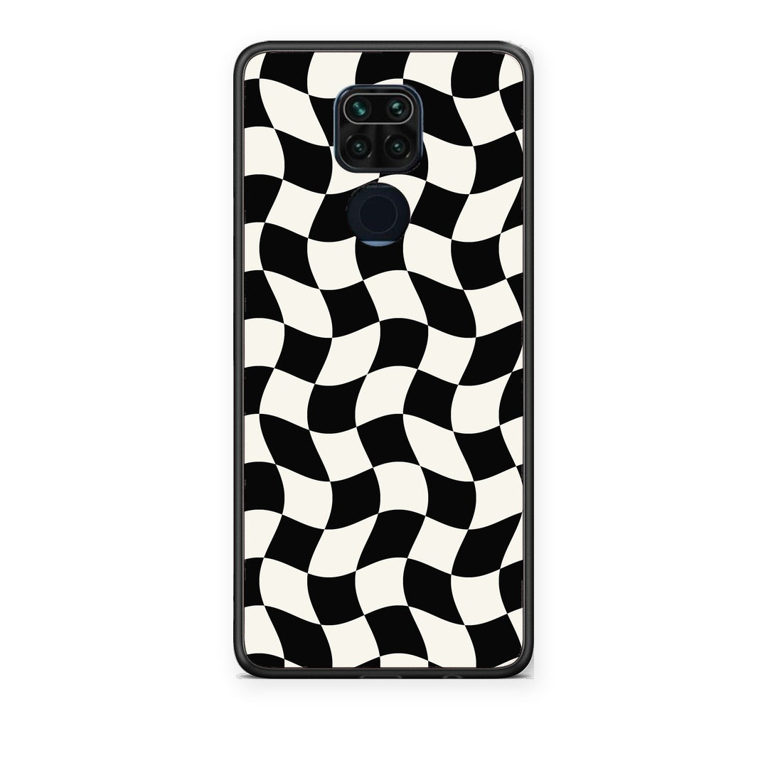 Θήκη Xiaomi Redmi Note 9 Black and Cream Wavy Checkerboard από τη Smartfits με σχέδιο στο πίσω μέρος και μαύρο περίβλημα | Xiaomi Redmi Note 9 Black and Cream Wavy Checkerboard case with colorful back and black bezels