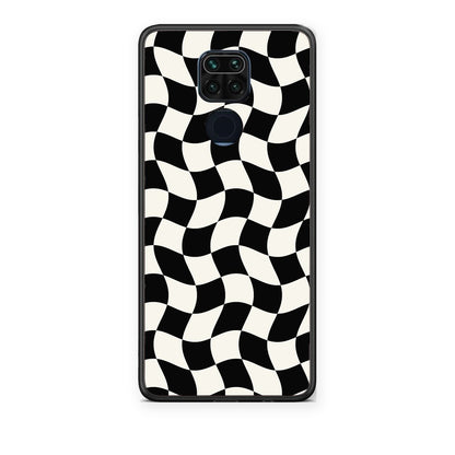 Θήκη Xiaomi Redmi Note 9 Black and Cream Wavy Checkerboard από τη Smartfits με σχέδιο στο πίσω μέρος και μαύρο περίβλημα | Xiaomi Redmi Note 9 Black and Cream Wavy Checkerboard case with colorful back and black bezels