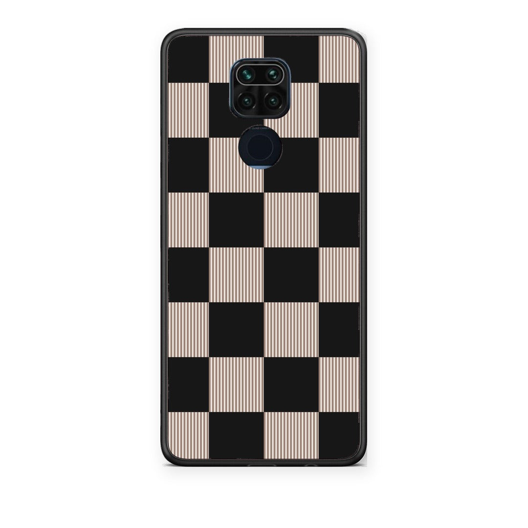 Θήκη Xiaomi Redmi Note 9 Black and Taupe Striped Checks από τη Smartfits με σχέδιο στο πίσω μέρος και μαύρο περίβλημα | Xiaomi Redmi Note 9 Black and Taupe Striped Checks case with colorful back and black bezels