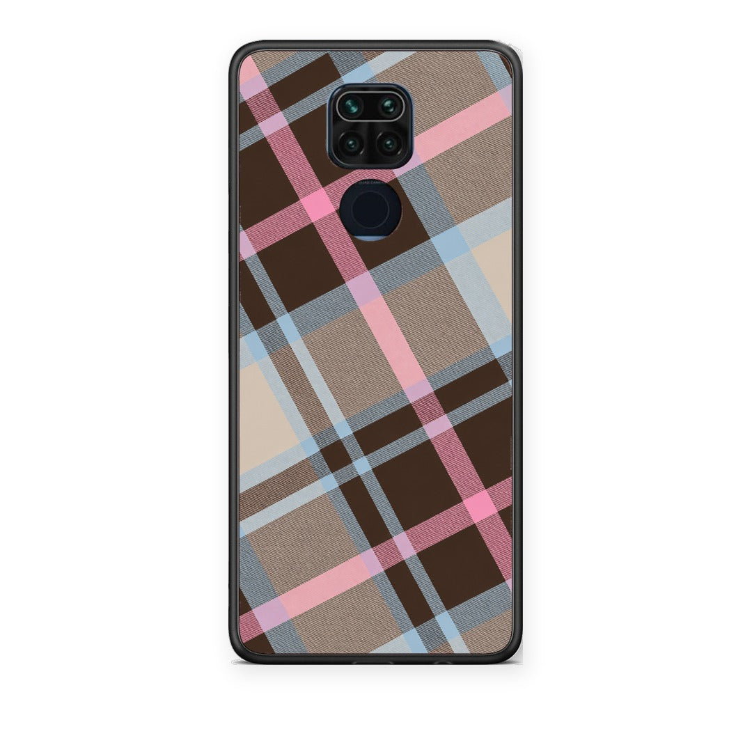 Θήκη Xiaomi Redmi Note 9 Brown Pink and Blue Diagonal Plaid από τη Smartfits με σχέδιο στο πίσω μέρος και μαύρο περίβλημα | Xiaomi Redmi Note 9 Brown Pink and Blue Diagonal Plaid case with colorful back and black bezels