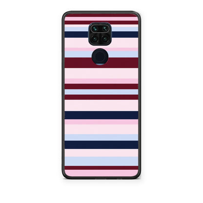 Θήκη Xiaomi Redmi Note 9 Burgundy Pink and Blue Horizontal Stripes από τη Smartfits με σχέδιο στο πίσω μέρος και μαύρο περίβλημα | Xiaomi Redmi Note 9 Burgundy Pink and Blue Horizontal Stripes case with colorful back and black bezels