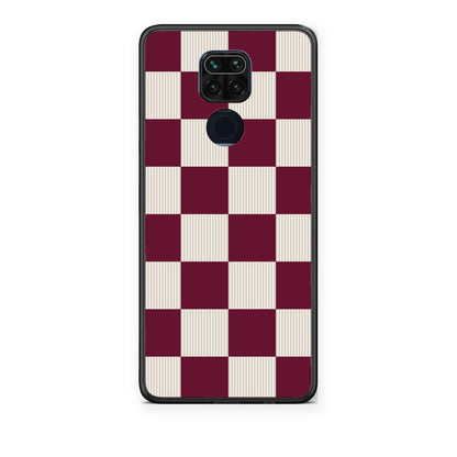 Θήκη Xiaomi Redmi Note 9 Burgundy and Cream Striped Checks από τη Smartfits με σχέδιο στο πίσω μέρος και μαύρο περίβλημα | Xiaomi Redmi Note 9 Burgundy and Cream Striped Checks case with colorful back and black bezels