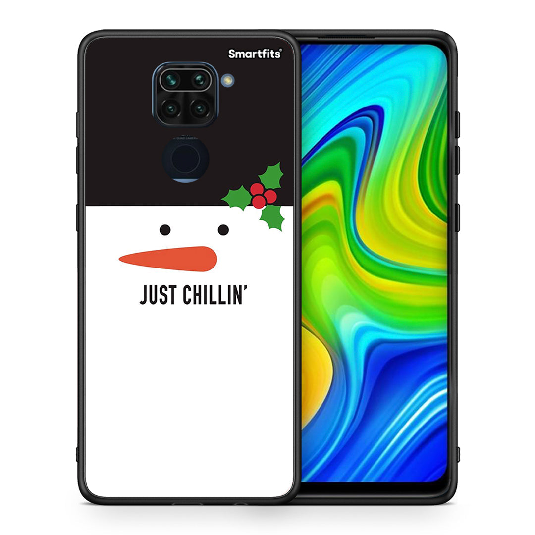 Θήκη Xiaomi Redmi Note 9 Christmas Chillin από τη Smartfits με σχέδιο στο πίσω μέρος και μαύρο περίβλημα | Xiaomi Redmi Note 9 Christmas Chillin case with colorful back and black bezels
