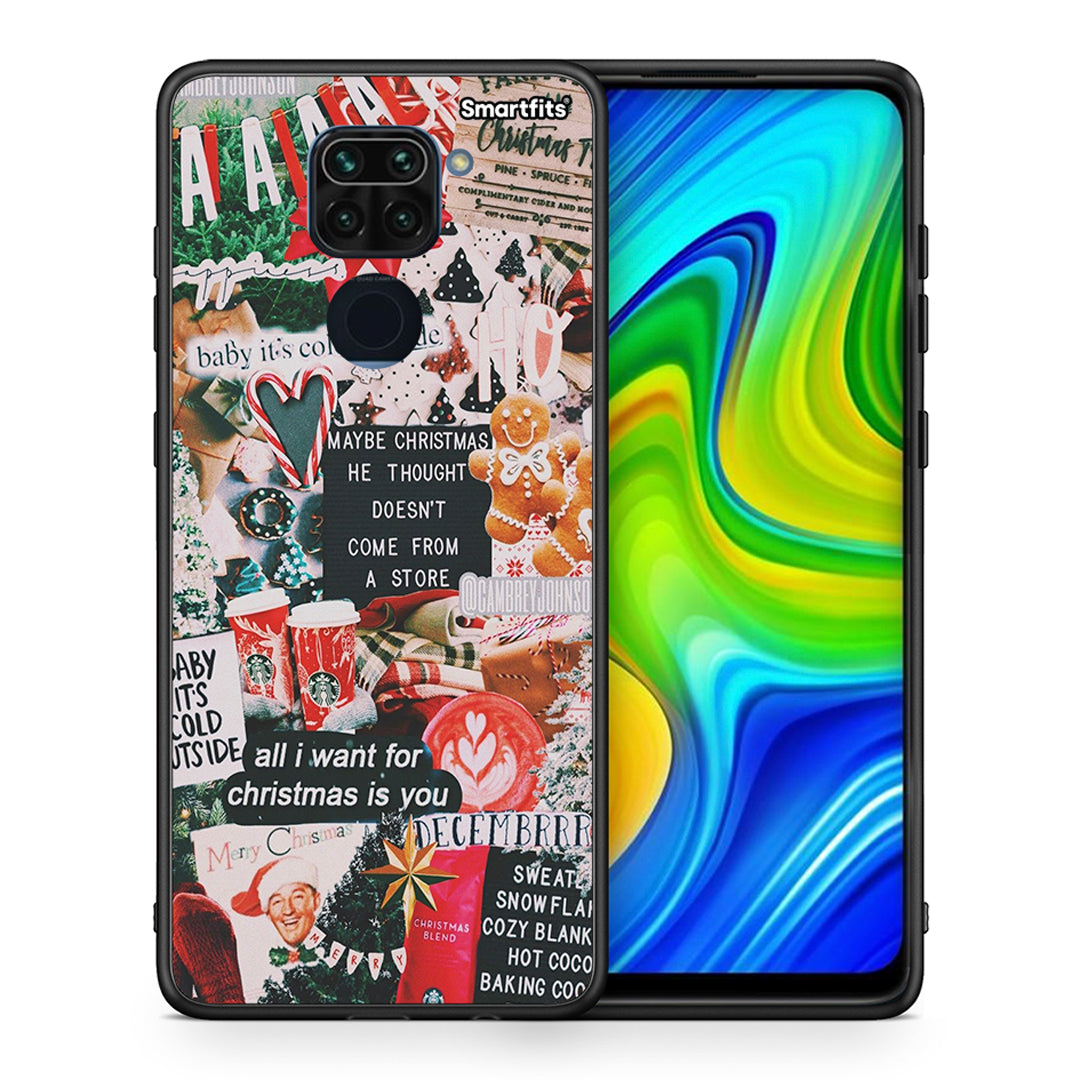 Θήκη Xiaomi Redmi Note 9 Christmas Happiness από τη Smartfits με σχέδιο στο πίσω μέρος και μαύρο περίβλημα | Xiaomi Redmi Note 9 Christmas Happiness case with colorful back and black bezels