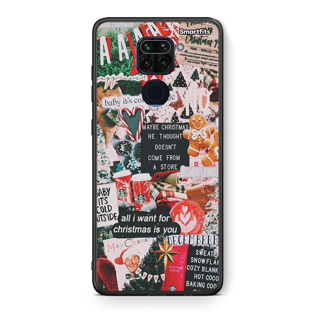 Θήκη Xiaomi Redmi Note 9 Christmas Happiness από τη Smartfits με σχέδιο στο πίσω μέρος και μαύρο περίβλημα | Xiaomi Redmi Note 9 Christmas Happiness case with colorful back and black bezels