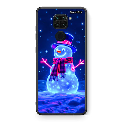 Θήκη Xiaomi Redmi Note 9 Christmas Neon Snowman από τη Smartfits με σχέδιο στο πίσω μέρος και μαύρο περίβλημα | Xiaomi Redmi Note 9 Christmas Neon Snowman case with colorful back and black bezels