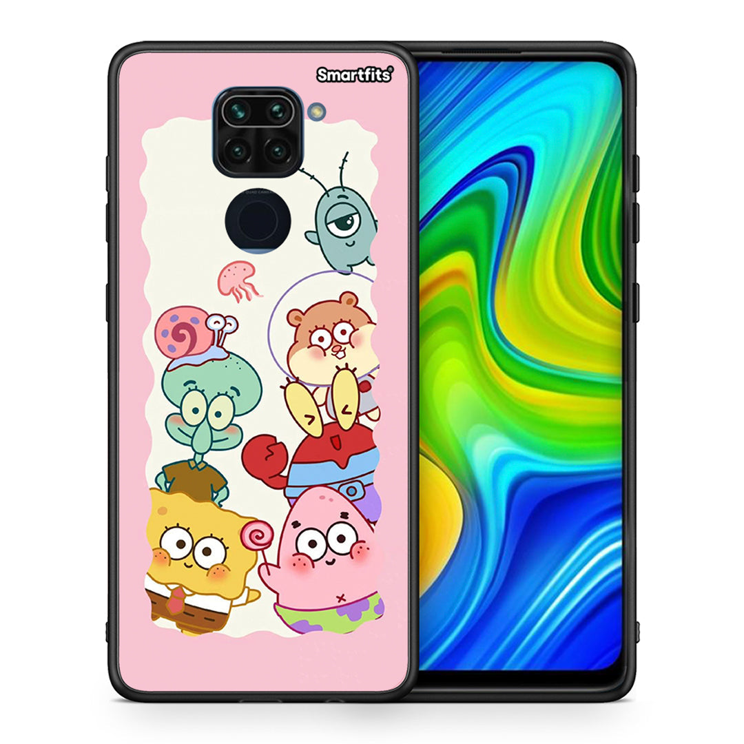 Θήκη Xiaomi Redmi Note 9 Cute Companion από τη Smartfits με σχέδιο στο πίσω μέρος και μαύρο περίβλημα | Xiaomi Redmi Note 9 Cute Companion case with colorful back and black bezels