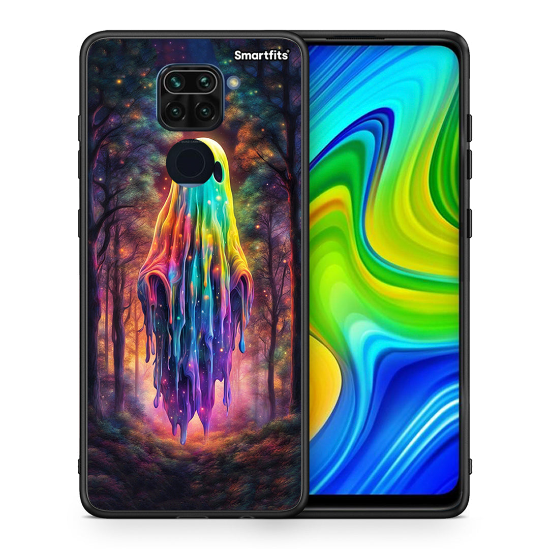 Θήκη Xiaomi Redmi Note 9 Halloween Ghost από τη Smartfits με σχέδιο στο πίσω μέρος και μαύρο περίβλημα | Xiaomi Redmi Note 9 Halloween Ghost case with colorful back and black bezels