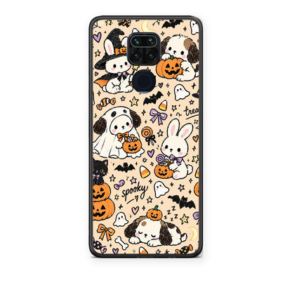 Θήκη Xiaomi Redmi Note 9 Halloween Puppies and Friends on Cream από τη Smartfits με σχέδιο στο πίσω μέρος και μαύρο περίβλημα | Xiaomi Redmi Note 9 Halloween Puppies and Friends on Cream case with colorful back and black bezels