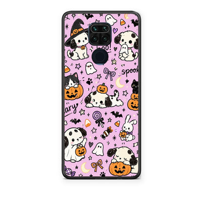 Θήκη Xiaomi Redmi Note 9 Halloween Puppies and Friends on Lilac από τη Smartfits με σχέδιο στο πίσω μέρος και μαύρο περίβλημα | Xiaomi Redmi Note 9 Halloween Puppies and Friends on Lilac case with colorful back and black bezels