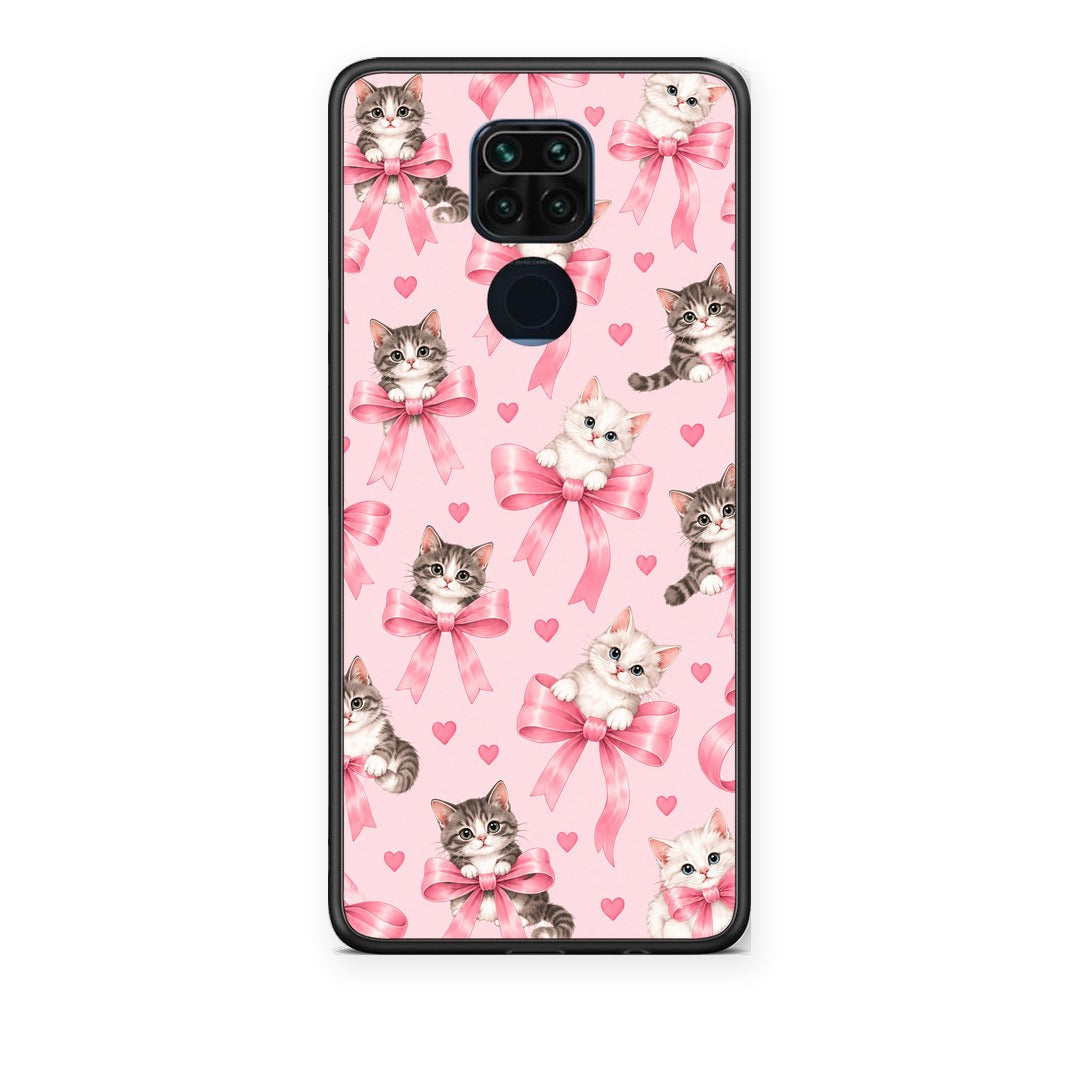 Θήκη Xiaomi Redmi Note 9 Kittens and Pink Bows on Pink από τη Smartfits με σχέδιο στο πίσω μέρος και μαύρο περίβλημα | Xiaomi Redmi Note 9 Kittens and Pink Bows on Pink case with colorful back and black bezels