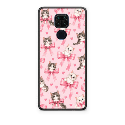 Θήκη Xiaomi Redmi Note 9 Kittens and Pink Bows on Pink από τη Smartfits με σχέδιο στο πίσω μέρος και μαύρο περίβλημα | Xiaomi Redmi Note 9 Kittens and Pink Bows on Pink case with colorful back and black bezels