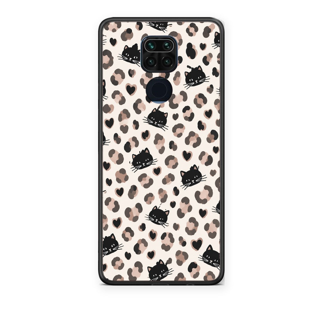 Θήκη Xiaomi Redmi Note 9 Leopard Spots and Black Cats on Cream από τη Smartfits με σχέδιο στο πίσω μέρος και μαύρο περίβλημα | Xiaomi Redmi Note 9 Leopard Spots and Black Cats on Cream case with colorful back and black bezels