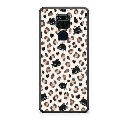 Θήκη Xiaomi Redmi Note 9 Leopard Spots and Black Cats on Cream από τη Smartfits με σχέδιο στο πίσω μέρος και μαύρο περίβλημα | Xiaomi Redmi Note 9 Leopard Spots and Black Cats on Cream case with colorful back and black bezels