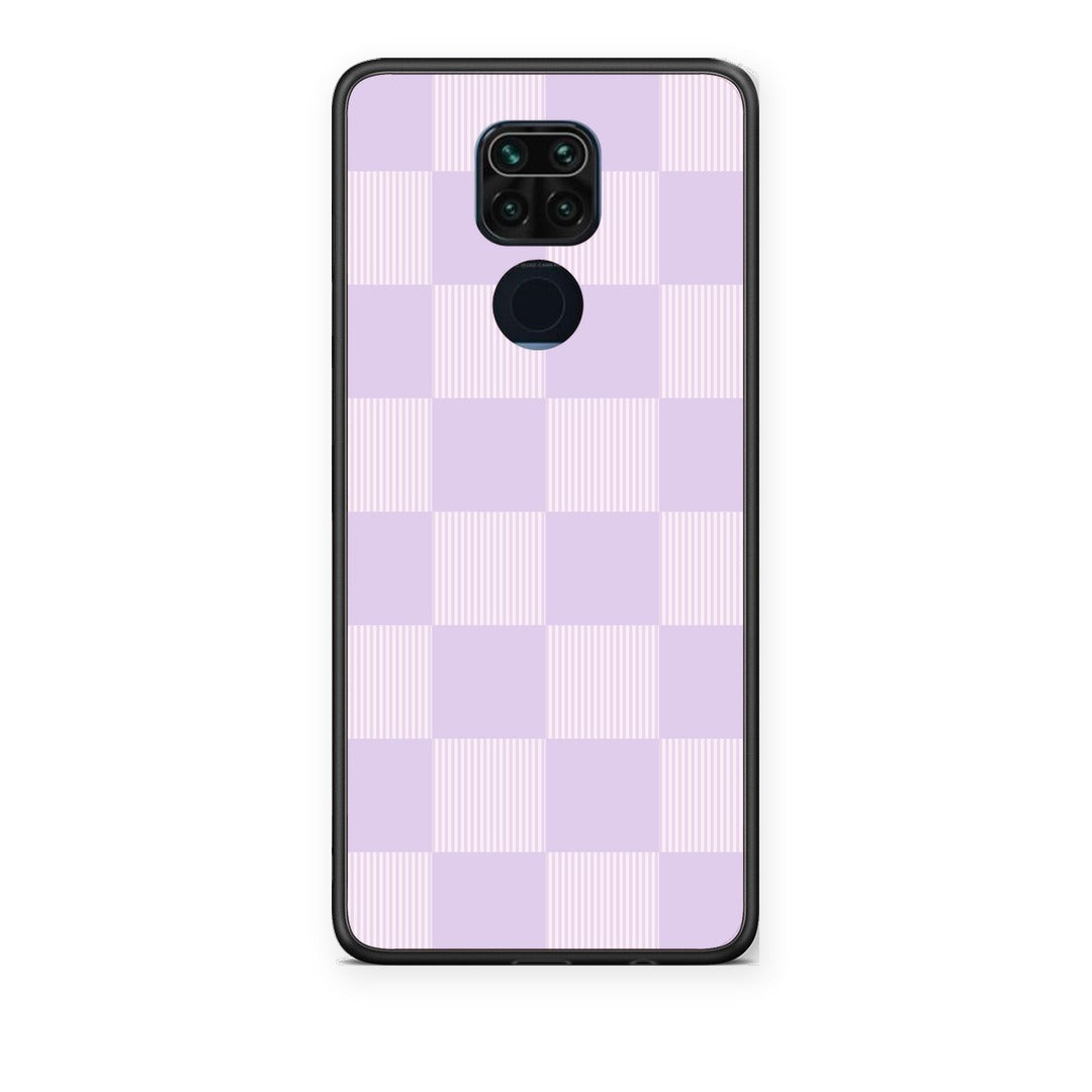 Θήκη Xiaomi Redmi Note 9 Lilac and Cream Striped Checks από τη Smartfits με σχέδιο στο πίσω μέρος και μαύρο περίβλημα | Xiaomi Redmi Note 9 Lilac and Cream Striped Checks case with colorful back and black bezels