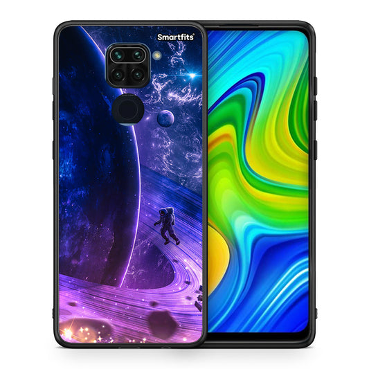 Θήκη Xiaomi Redmi Note 9 Lost Astronaut από τη Smartfits με σχέδιο στο πίσω μέρος και μαύρο περίβλημα | Xiaomi Redmi Note 9 Lost Astronaut case with colorful back and black bezels
