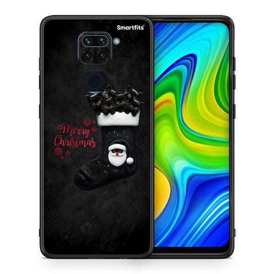 Θήκη Xiaomi Redmi Note 9 Merry Cat Christmas από τη Smartfits με σχέδιο στο πίσω μέρος και μαύρο περίβλημα | Xiaomi Redmi Note 9 Merry Cat Christmas case with colorful back and black bezels